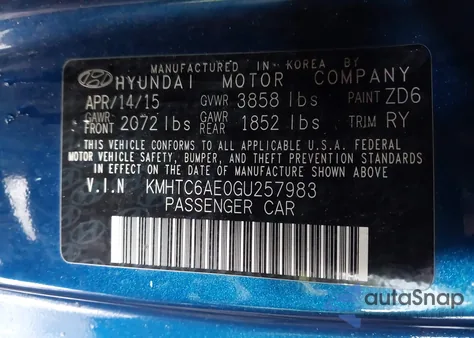 2016 Hyundai Veloster Turbo R-Spec from USA, damaged, VIN KMHTC6AE0GU257983